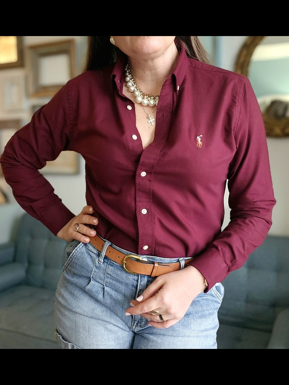 Ralph Lauren Classic Button-Down Polo Shirt in Burgundy
